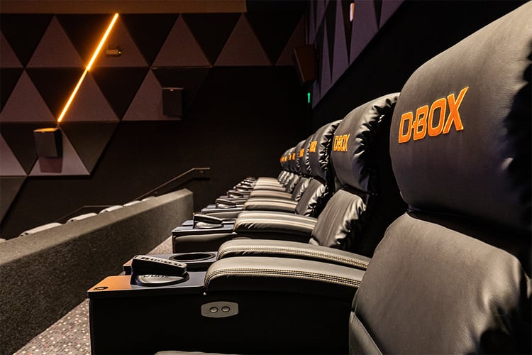 D-BOX moving seats in a movie theater auditorium