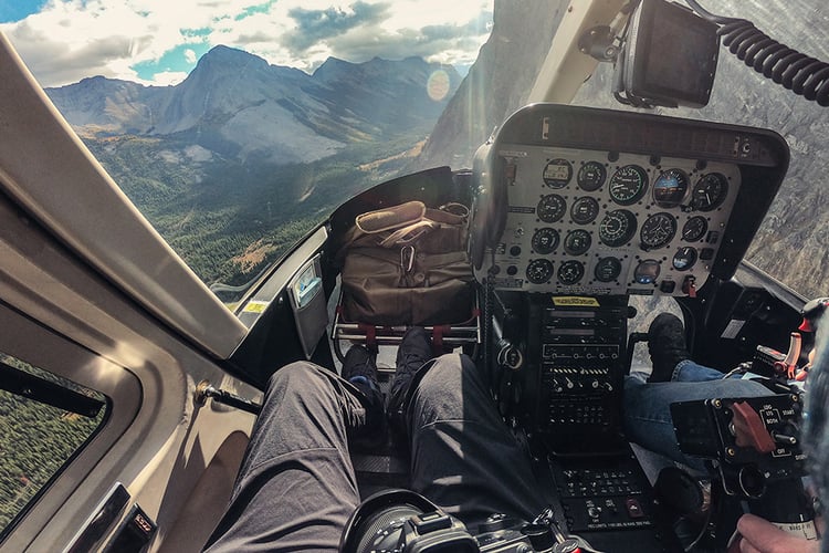 Inside the cockpit of a flying helicopter